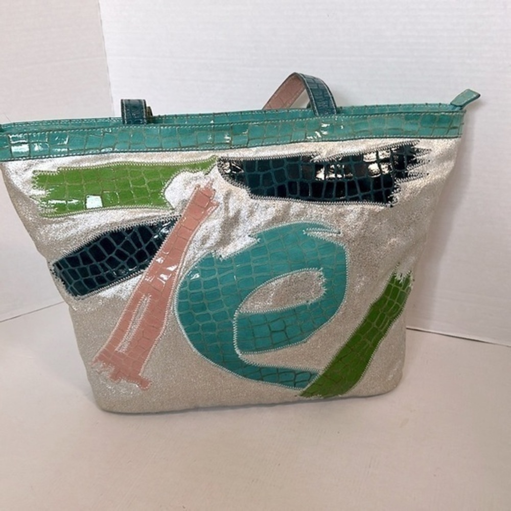 Chi by Carlos Falchi retro Snakeskin & Brass Details Stylish Multicolor Tote